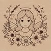Vector design of a stylized floral angel with intricate details suitable for Cricut cutting machines or laser cutters.