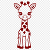 A graphic illustration of a giraffe standing in a savannah environment.