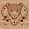Whimsical Jaguar Design with Hearts A sleek big cat with love hearts, vector illustration of a jaguar in bold lines.