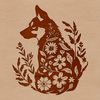Sitting Husky Clip Art Design A stylized illustration of a sitting Husky dog amidst a floral background.