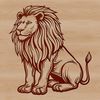 A realistic illustration of a lion sitting on its haunches, showcasing the majestic animal's muscles and fur.