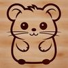 A simple line drawing illustration of a cute hamster in a cheerful pose.