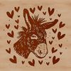 Cute Donkey With Hearts A donkey with a cartoonish expression and surrounded by heart shapes.