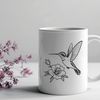 Free Hummingbird Clip Art SVG An SVG vector art design featuring a detailed hummingbird perched on a branch with lush foliage.