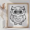 Whimsical Owl Silhouette in Full Pose A detailed illustration of a cute owl in full-body pose.