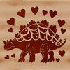 An illustration of an Ankylosaurus dinosaur with heart symbols around its body.