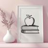 Teacher's Desk Essentials with Apple Book Icon Vector illustration of a teacher's desk with an Apple Book at the center, surrounded by educational materials and tools.