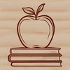 Illustration of a tablet-style book with an apple logo on the cover.