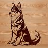 A Siberian Husky sitting on the ground in a simple, iconic design.
