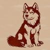 Cute Husky Silhouette in Vector Format A single Siberian Husky dog sitting on its haunches, presented in vector format.
