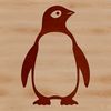 A stylized illustration of a penguin standing on ice.
