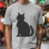 A cartoon-style illustration of a cat sitting on its haunches, depicted in a simple yet detailed vector design.