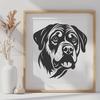 A realistic illustration of a Rottweiler's head, suitable for vector designs.