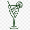 A glass filled with colorful liquid, garnished with a fruit slice or umbrella.
