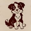A vector illustration of a sitting Australian Shepherd dog, suitable for design projects.