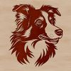 Fuzzy Aussie Face Illustration An illustration of a head-on view of a fluffy Australian Shepherd dog breed.