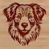 Free Dog Clip Art Illustration A portrait illustration of a medium-sized Australian Shepherd dog with a distinctive head shape and coat pattern.