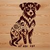 A detailed illustration of a sitting Australian Shepherd dog breed.