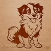 An illustration of a sitting Australian Shepherd dog with a calm expression.