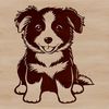 A depiction of a sitting Australian Shepherd dog breed with a friendly expression.