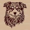 Unique Australian Shepherd Head Illustration An illustration of a dog's head with ornate details, showcasing the distinctive features of an Australian Shepherd breed.