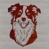 Blue Merle Dog Silhouette A portrait of a blue merle Australian Shepherd dog with its head tilted.