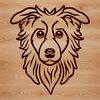 Australian Shepherd Line Drawing A simple line drawing of a head-on profile view of a friendly Australian Shepherd dog.
