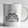 Gothic Skull Illustration with Rose and Candle A stylized illustration of a skull surrounded by a rose and candle, suitable for crafting and design projects.