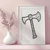 Handheld Head A detailed illustration of a metal axe head with a wooden handle.