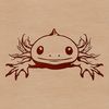 Close-up illustration of a Mexican salamander's head with feathery gills and eyes.
