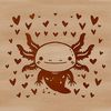 Loving Axolotl Illustration A digital illustration of a smiling axolotl salamander with love hearts surrounding its face.