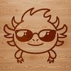 Axolotl with trendy shades An axolotl salamander with sunglasses on its head.