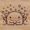 A cartoon axolotl salamander peeking out from behind a heart, suitable for personal use.