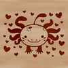 An Axolotl salamander with love hearts surrounding its head.