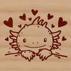 Whimsical Axolotl Portrait with Hearts An axolotl salamander peeking out from behind a heart, suitable for vector art and design projects.