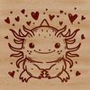 Illustrated axolotl with loving expressions on its face, depicted as a salamander with a unique appearance.
