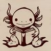 Salamander Axolotl Reading Illustration A detailed illustration of a salamander axolotl reading a book, suitable for vector art and design projects.