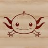 A simple line drawing of an axolotl salamander with a distinctive head shape.