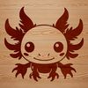 A detailed illustration of the head and face of a salamander species known as an axolotl.