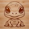 A cute baby dinosaur standing on its hind legs with a curious expression.