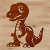 A digital clip art design featuring a small dinosaur from the ancient era.