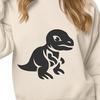 A vector graphic of a young dinosaur roaming through a lush, ancient environment.