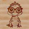 Cute Dinosaur in Ancient Land A cute baby dinosaur wearing glasses in a prehistoric landscape.