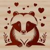 Whimsical Badger Illustration with Heart Patterns A cartoon badger illustration featuring heart patterns on its fur.