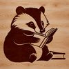 Wild Badger Reading Habitats A wild badger sits with an open book in front of it, illustrating a connection between nature and literature.