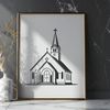 Traditional Baptist Church SVG Design A depiction of a traditional Baptist church exterior with a steeple and entrance.