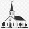 Simple Church Illustration Design A simple illustration of a traditional Baptist church building with a steeple and entrance.