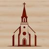 A 2D representation of a Baptist church building with a traditional design.