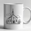 Church Exterior SVG Graphic Design A digital representation of a traditional Baptist church exterior, designed as vector art for various design projects.