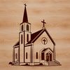 A simple SVG design of a traditional Baptist church building.